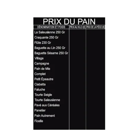 Kit 2 panneaux "prix du pain" avec textes gravés - 123 116GPAIN