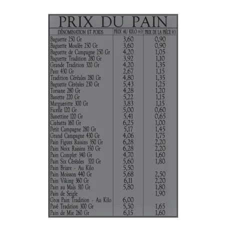Kit 2 panneaux "prix du pain" avec textes gravés - 123 116GPAIN