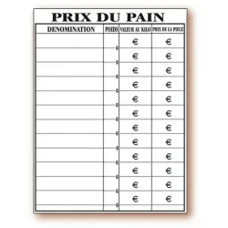 Panneau tarif "Prix du pain" neutre