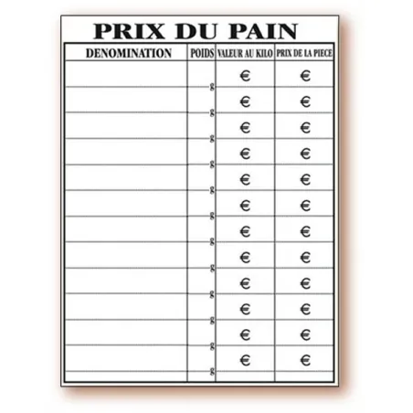 Panneau tarif "Prix du pain" neutre
