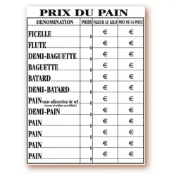Panneau tarif "Prix du pain"