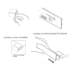 5 Porte-étiquettes fond blanc avec rail et 4 clips pince