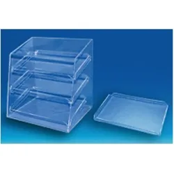 Vitrine plexi à 3 plateaux inclus - base 350 x ht 480 mm - lg