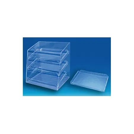 Vitrine plexi à 3 plateaux inclus - base 350 x ht 480 mm - lg