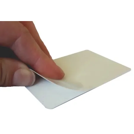 Cartes adhésives pvc Blanc brillant 54 x 86 mm - par 100 ou 500