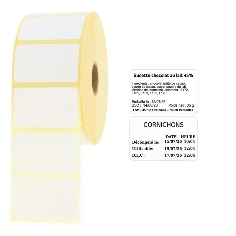 Etiquettes sur papier adhésif permanent lg 38 x ht 25 mm