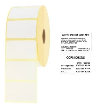 Etiquettes sur papier adhésif permanent lg 38 x ht 25 mm
